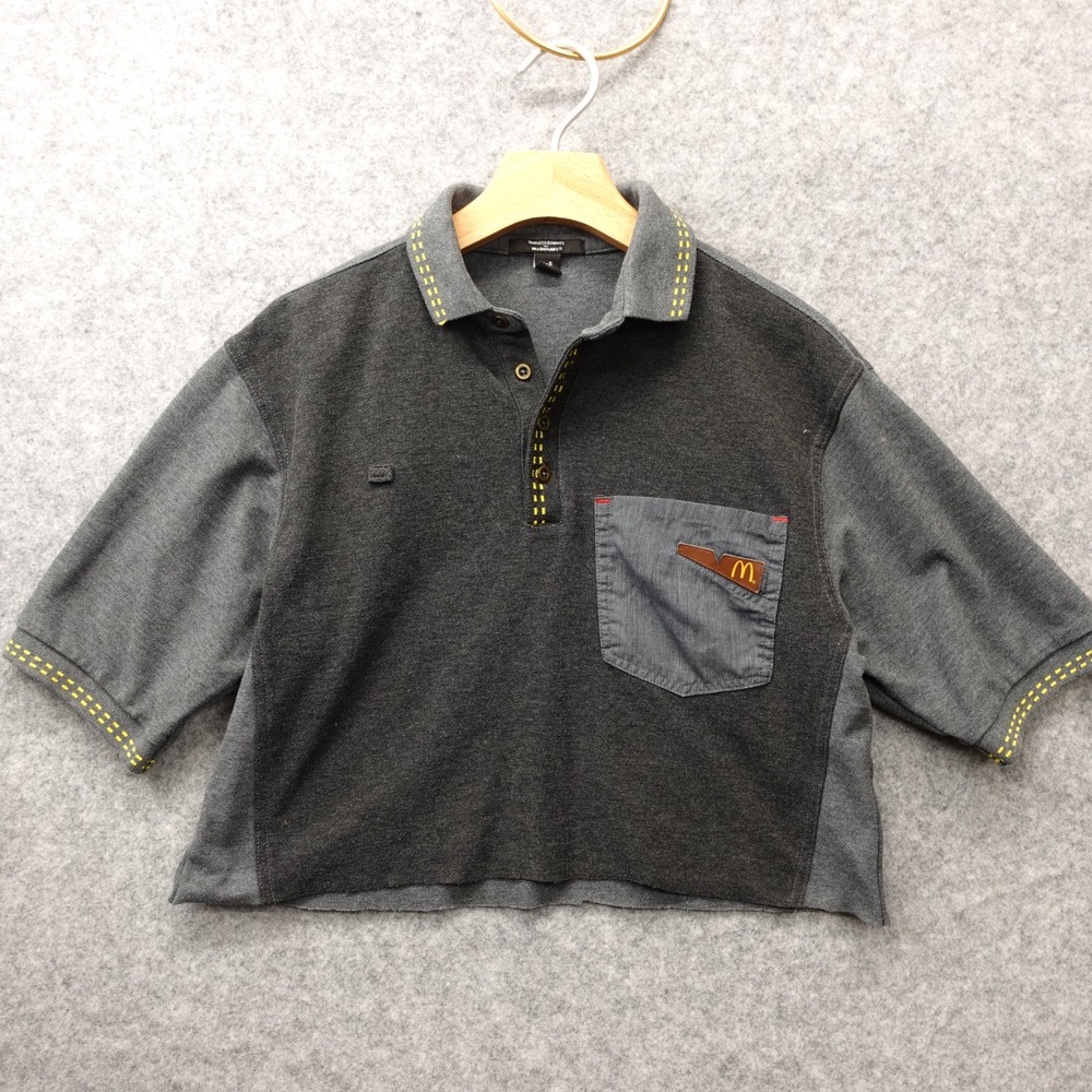 Mcdonalds Polo Shirt Womens S Gray‎ Crop Uniform Cut Off Hem Y2K Boxy Colorblock